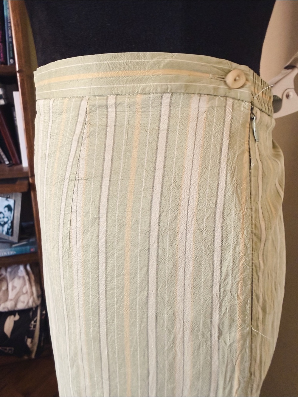 Silk Light Green Stripe Wide-Leg Women's Pants - Picture 3 of 8
